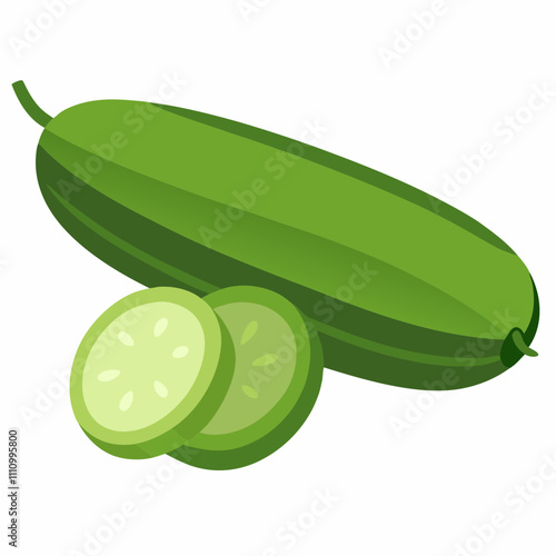 Vector illustration of Fresh green cucumbers lying on white background
