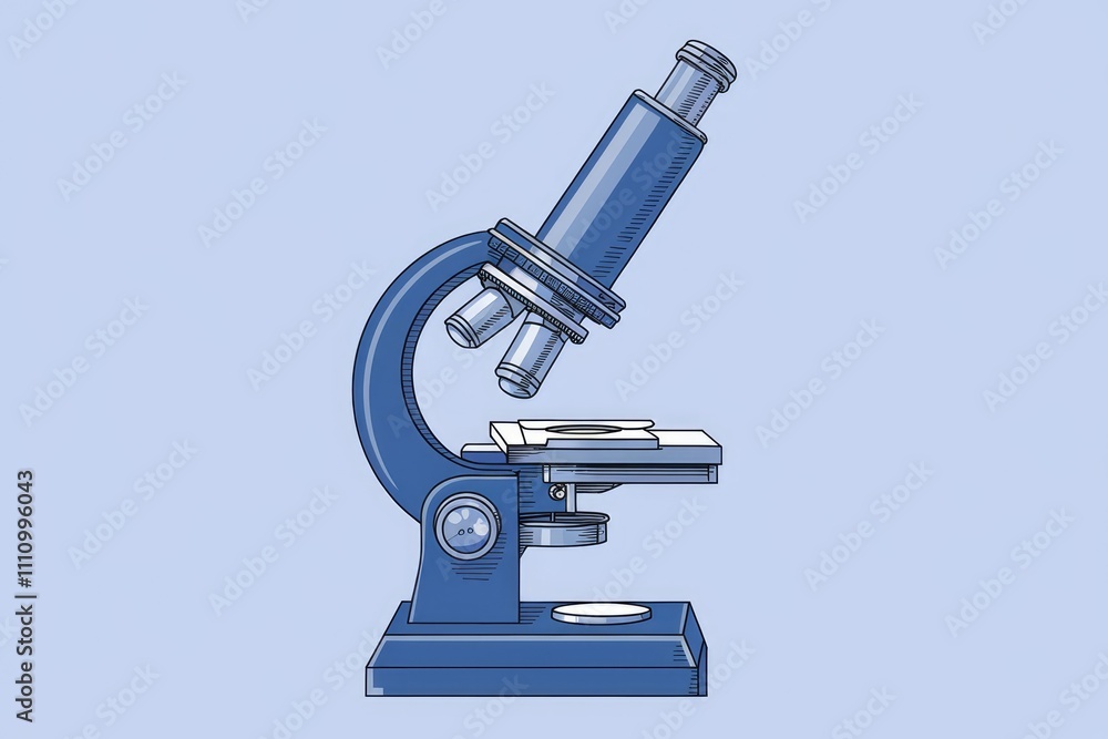 A blue hand drawn illustration of a microscope. A blue hand drawn illustration of a microscope.