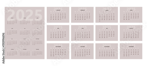 2025 horizontal calendar design template, simple and clean design. Calendar in German. The week starts on Monday.