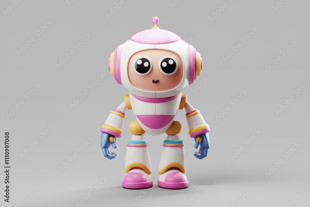 Cute cartoon robot with big eyes and pink and white colors Cute cartoon robot with big eyes and pink and white colors