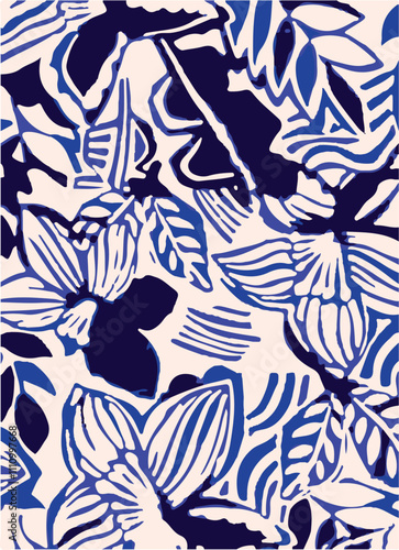 Abstract Big flowers pattern, upscale floral pattern. graphical textures floral, trendy colors pattern , flowers background with leaves. vector illustration.