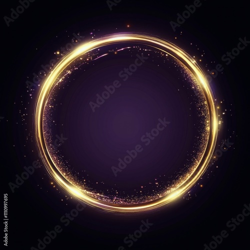 Elegant golden circular design with sparkling lights on a dark background