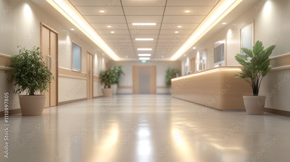 Fototapeta premium Serene Hospital Corridor: Modern Healthcare Interior Design