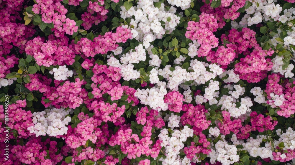Aerial View of Vibrant Pink and White Flowering Shrubs Aerial View of Vibrant Pink and White Flowering Shrubs
