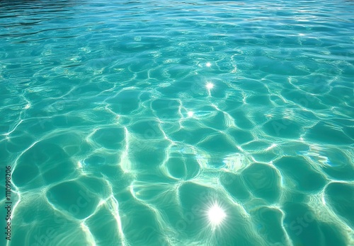 Crystal Clear Blue Water Surface with Gentle Ripples and Sunlight Reflections, Captivating Natural Patterns in Tropical Ocean or Lake Environment