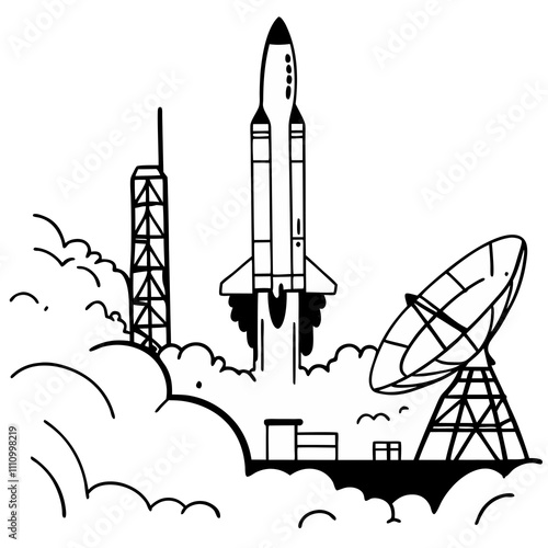 Satellite-launch-black-and-white-background photo