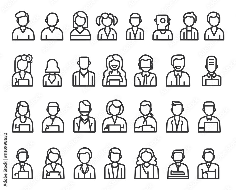 Diverse Line Icons of People in Formal Attire Diverse Line Icons of People in Formal Attire