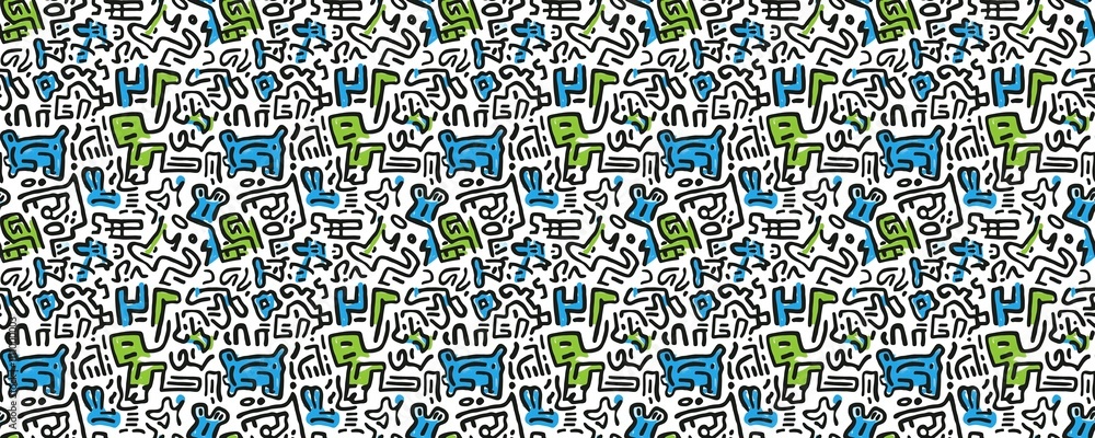Obraz premium seamless pattern of Abstract doodle pattern blue green vibrant playful energy 
