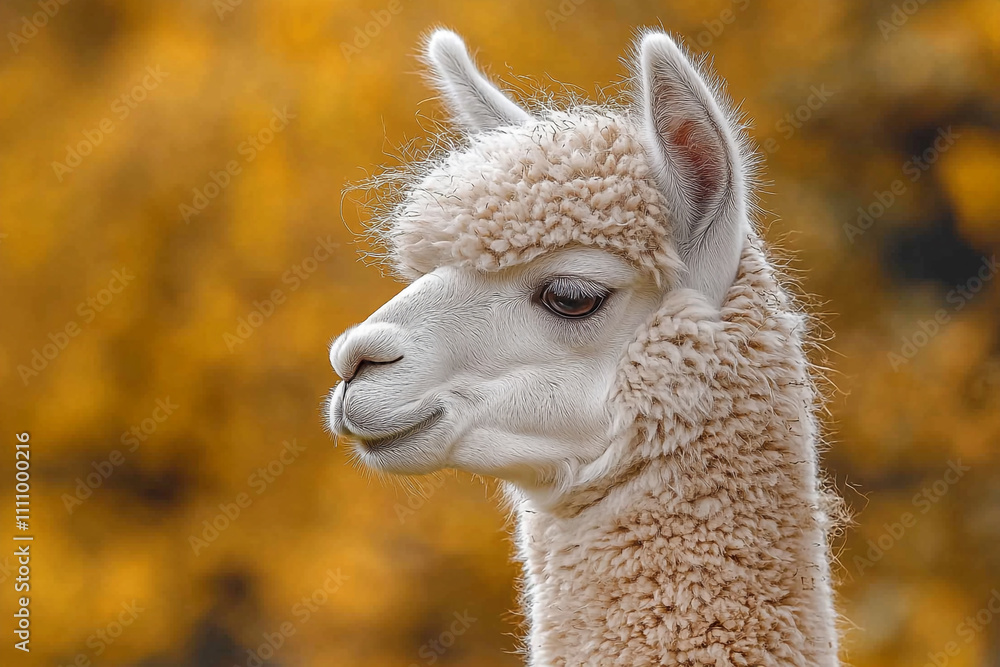 Obraz premium White Alpaca Portrait Against Autumnal Background