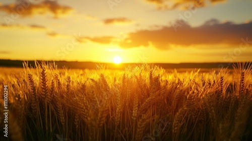 Golden wheat fields at sunset rural landscape nature photography vibrant atmosphere close-up view agricultural serenity