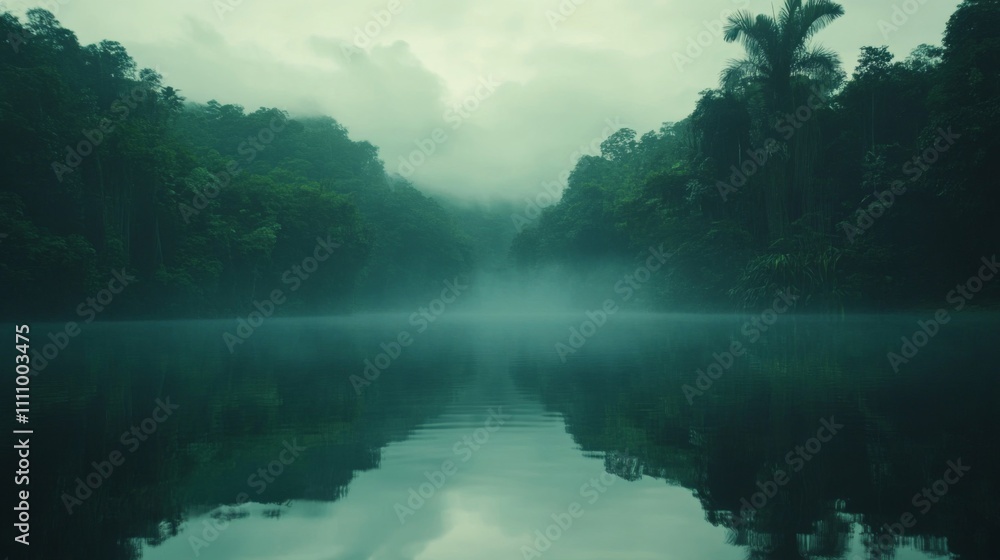 Foggy Morning on a Tranquil Tropical Lake Foggy Morning on a Tranquil Tropical Lake