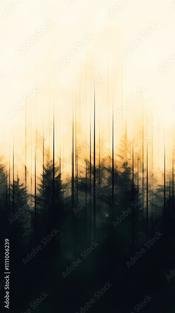 Fototapeta premium Fantasy-inspired forest illustration merging glowing pyrography-inspired elements with detailed digital techniques for a captivating effect.