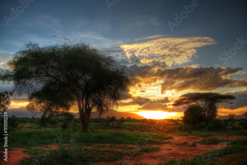 Sonnenuntergang bei Safari in Kenia Ostafrika photo