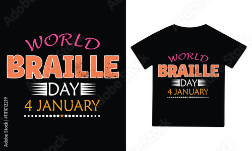 4 january World Braille Day t-shirt Design vector banner