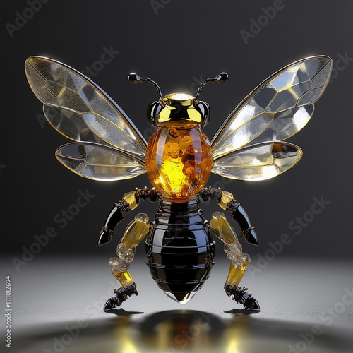 Bee made of crystal, amber and black quartz - 03 photo