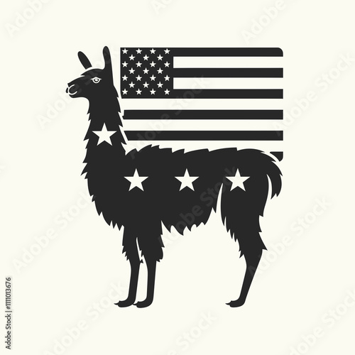 106 Llama American flag silhouette vector illustration.svg