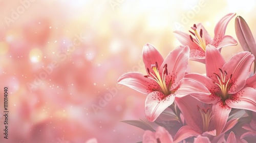 Beautiful pink lilies thriving in a serene garden setting with a soft bokeh background