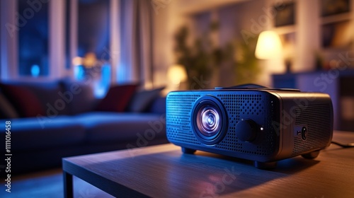Home Theater Projector on Coffee Table in Living Room