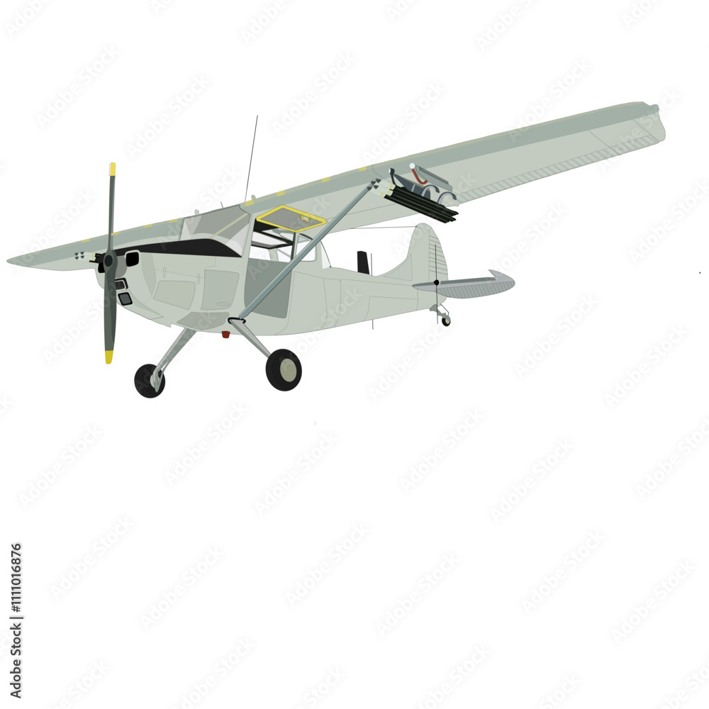 Military propeller light plane with rocket launcher Military propeller light plane with rocket launcher