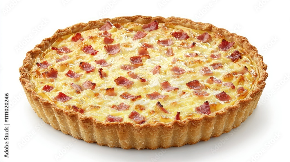 Savory Quiche with Crispy Bacon and Cheese Filling in a Golden Brown Tart Shell, Perfect for Brunch or Special Occasions, Delicious Homemade Dish Savory Quiche with Crispy Bacon and Cheese Filling in a Golden Brown Tart Shell, Perfect for Brunch or Special Occasions, Delicious Homemade Dish