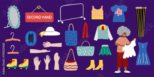 Second hand clothing shop clip art vector