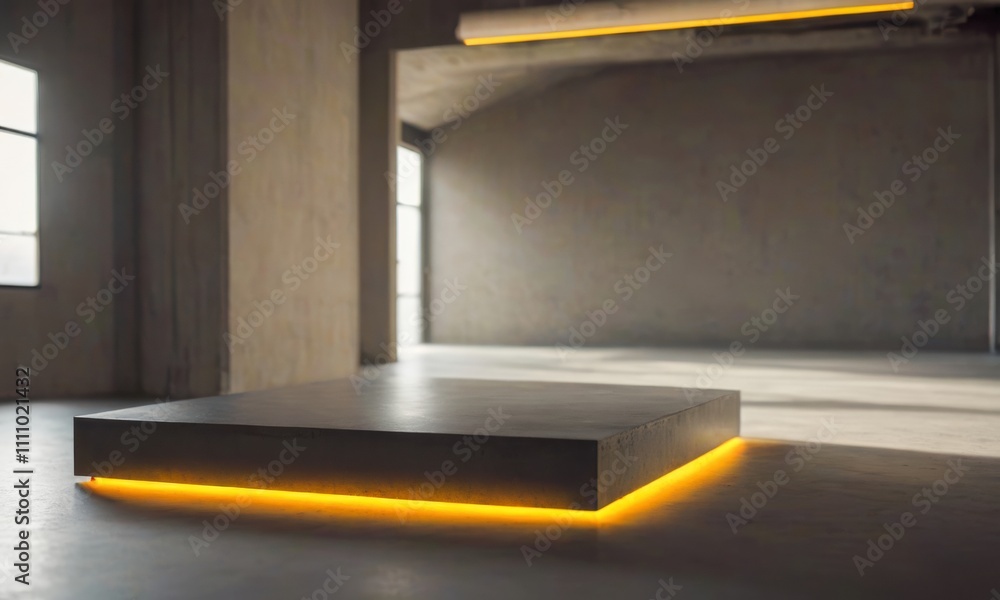 Minimalist Concrete Platform with Warm Glow: A sleek concrete platform bathed in warm, inviting light, ideal for product displays, presentations, or showcasing minimalist designs. The soft. Minimalist Concrete Platform with Warm Glow: A sleek concrete platform bathed in warm, inviting light, ideal for product displays, presentations, or showcasing minimalist designs. The soft.