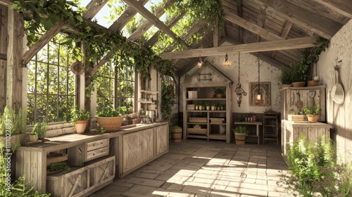 Enchanting Modern-Medieval Garden Shed with Rustic Accents and Innovative Storage Solutions for Gardening Enthusiasts