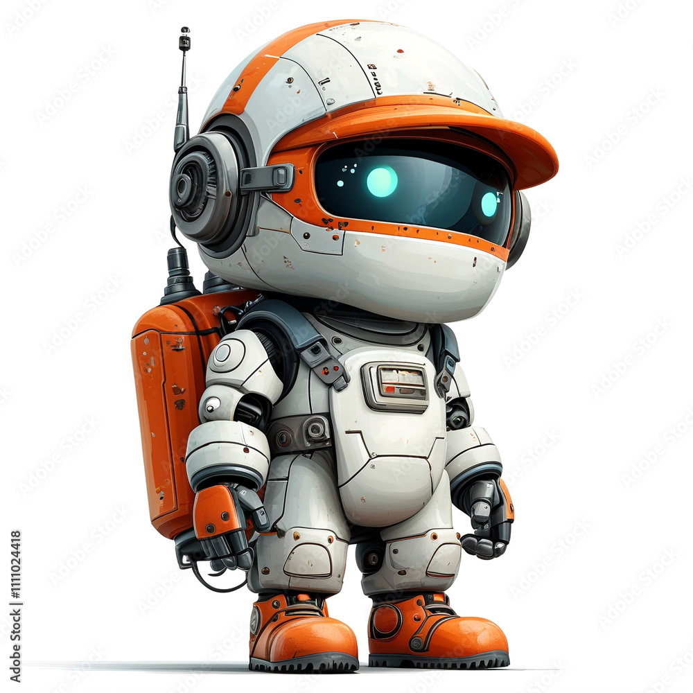 Unique futuristic robot exploring the cosmos in a vibrant orange and white design Unique futuristic robot exploring the cosmos in a vibrant orange and white design
