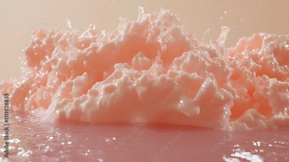 Fototapeta premium Abstract close-up of a soft pink, foamy liquid splash.