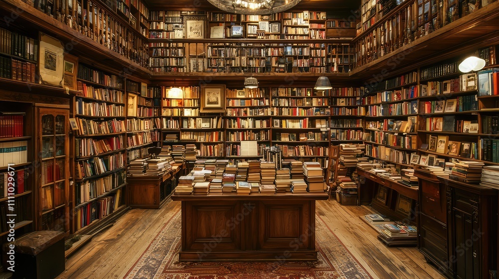 A Cozy Library Interior Filled with Stacks of Books, Wooden Furniture, and Warm Lighting, Perfectly Capturing the Essence of Knowledge and Reading Culture A Cozy Library Interior Filled with Stacks of Books, Wooden Furniture, and Warm Lighting, Perfectly Capturing the Essence of Knowledge and Reading Culture