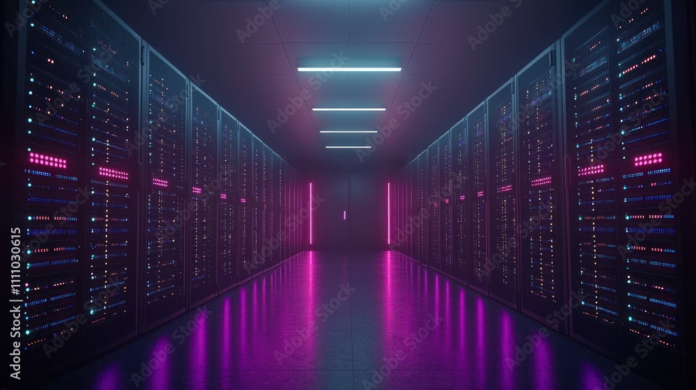Neon-Lit Server Room: A Digital Heartbeat Neon-Lit Server Room: A Digital Heartbeat