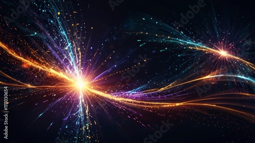 A radiant burst of light emanates from the center, creating vibrant waves of color against a dark background, showcasing a mesmerizing cosmic energy effect