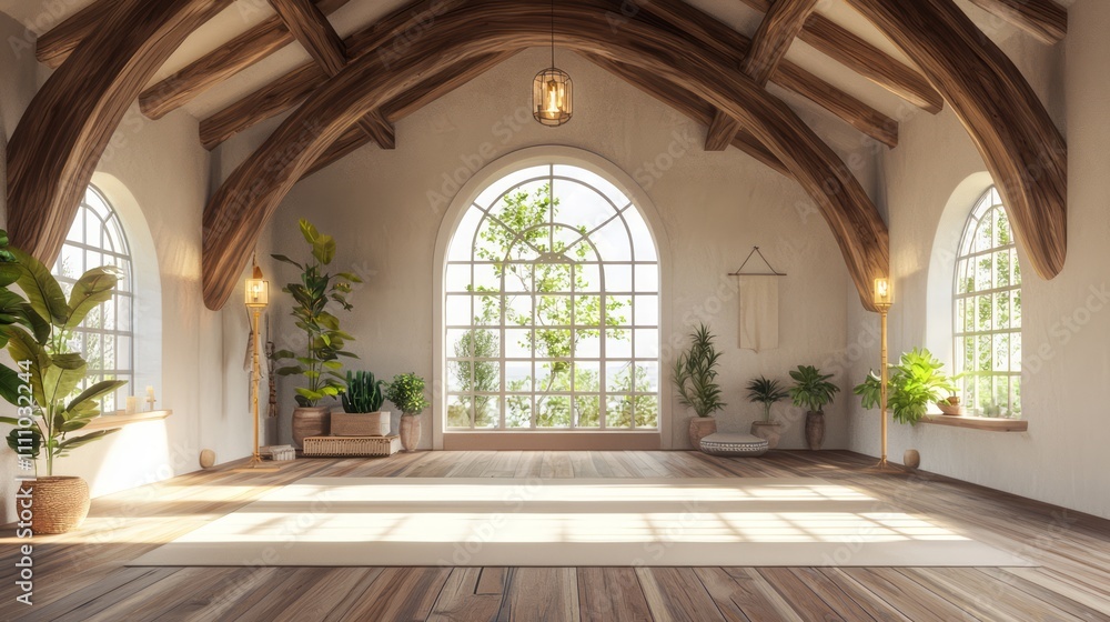 Serene Fusion: Modern-Medieval Yoga Studio with Soft Lighting and Wooden Beams | Ultra-Detailed Photorealistic Interior Design Serene Fusion: Modern-Medieval Yoga Studio with Soft Lighting and Wooden Beams | Ultra-Detailed Photorealistic Interior Design
