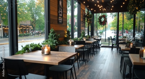 Wallpaper Mural Cozy outdoor dining area decorated with lights during evening in a city Torontodigital.ca