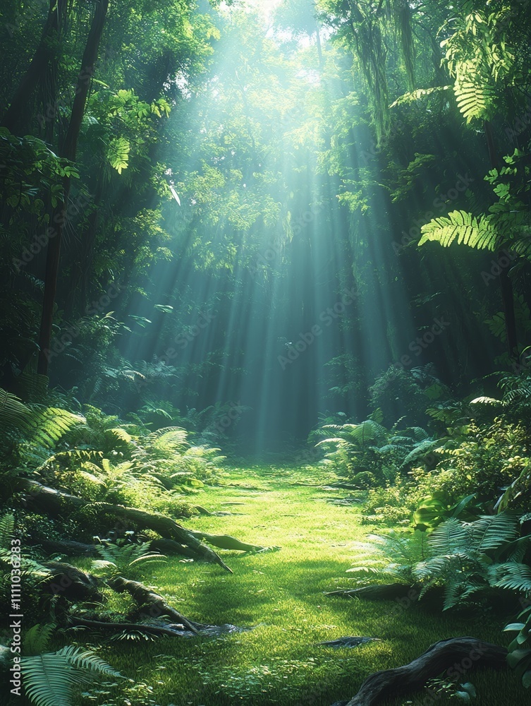 Obraz premium Sunlight Streaming Through Lush Forest