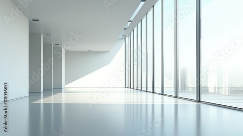 Bright and Spacious Modern Interior with Floor-to-Ceiling Windows Offering a Stunning View of the City and Abundant Natural Light