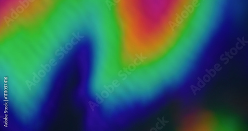 Blur hologram effect. Graphic fluid. Defocused light leak green blue multicolor lens flare flickers radiance on abstract art background.