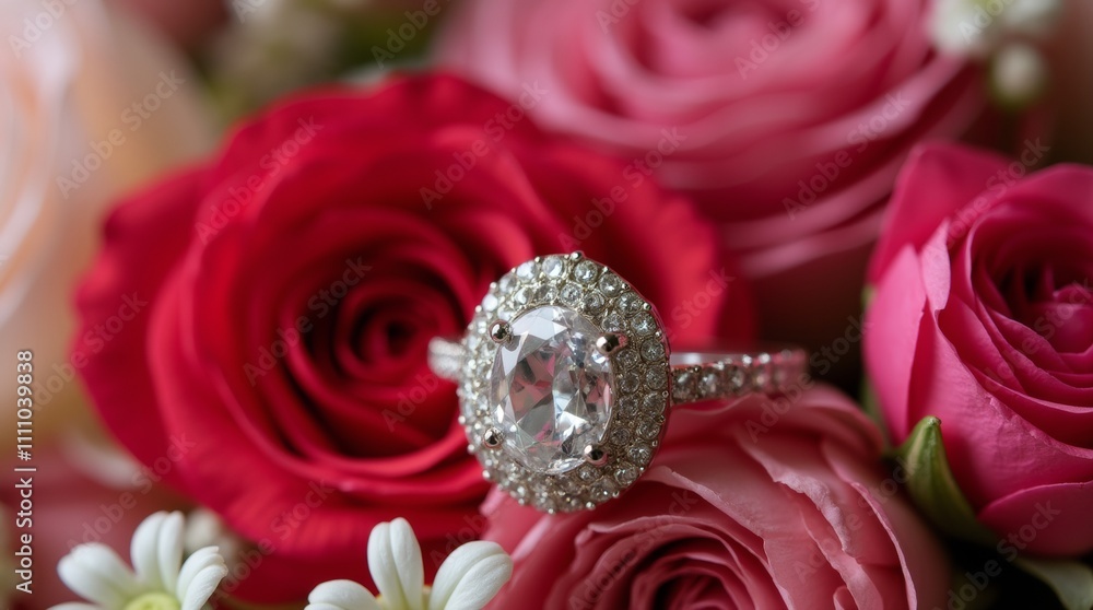 close-up of a beautiful engagement ring nestled among vibrant flowers close-up of a beautiful engagement ring nestled among vibrant flowers