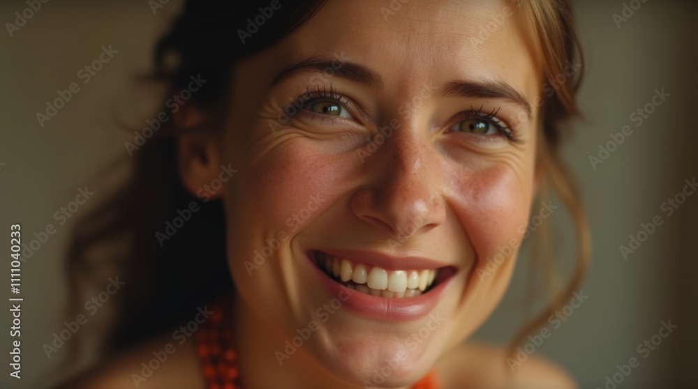 close-up of a joyful woman with tears of happiness streaming down her face, capturing the emotion of a heartfelt moment