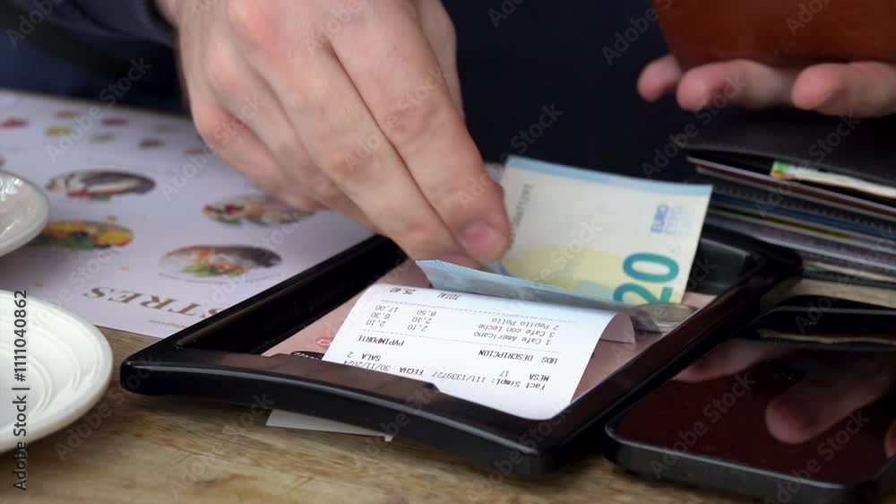 Slow motion, person paying the bill in a restaurant, closeup Slow motion, person paying the bill in a restaurant, closeup