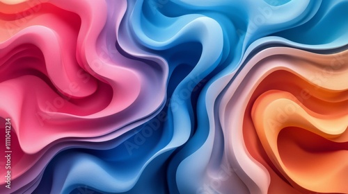 Abstract Swirling Waves of Pink, Blue, and Orange