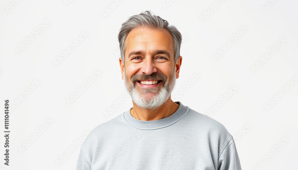 A smiling, mature man with a bald head looks directly at the camera in a studio portrait A smiling, mature man with a bald head looks directly at the camera in a studio portrait