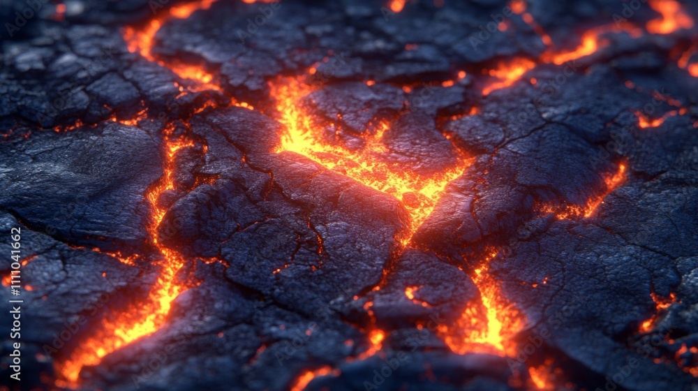 Close-up of Molten Lava Flowing Through Cracked Rock Close-up of Molten Lava Flowing Through Cracked Rock