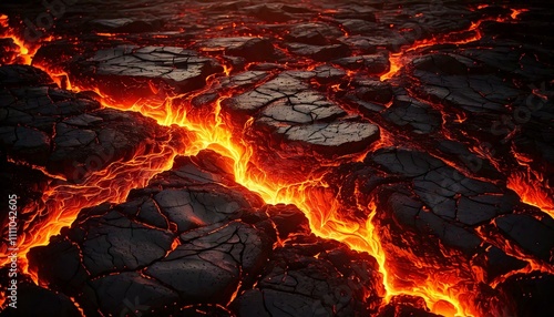 Modern texture resembling molten lava, fiery cracks glow vividly, flames erupt dynamically, evoking an infernal atmosphere, portraying volatile energy, chaotic intensity, embodying elemental fury, mes photo