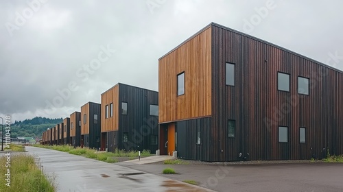 Modern Architecture of Wooden House Facades in Urban Environment