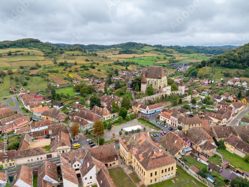 Obraz na płótnie defaultBiertan - Aerial Drone View of Transylvanian Village, Romania w salonie