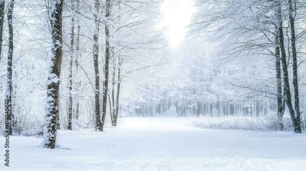 Serene Winter Landscape with Snow-Covered Trees and Soft Light Illuminating a Tranquil Forest Pathway in a Snowy Wonderland Scene Serene Winter Landscape with Snow-Covered Trees and Soft Light Illuminating a Tranquil Forest Pathway in a Snowy Wonderland Scene