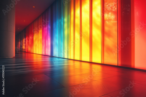 Rainbow Glass Panels Illuminate Modern Corridor Interior