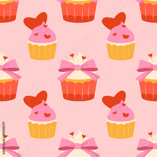 Seamless Valentine's Day cupcake pattern