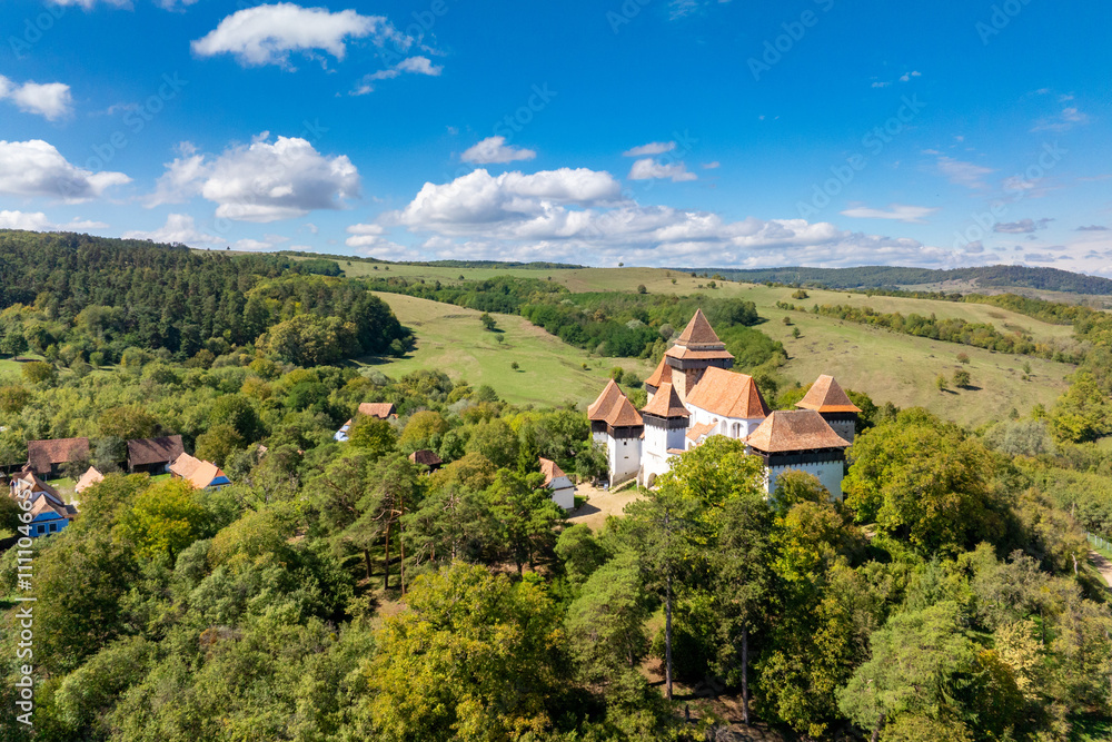 Viscri - Aerial Drone View of Transylvanian Village, Romania